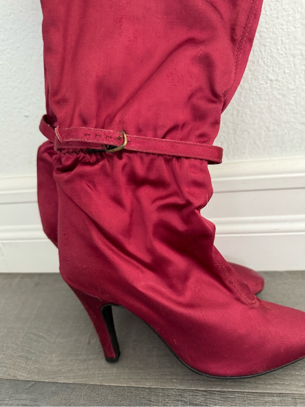 Vintage 1980s Red Satin Mid-Calf Heeled Disco Boots - Women Size 6